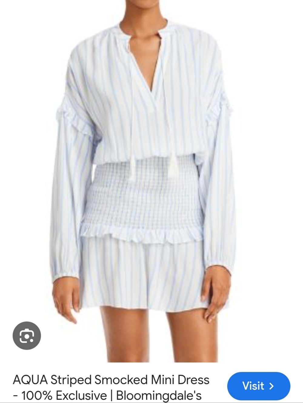 Aqua Light Blue & White Striped Tassel Tunic Dress